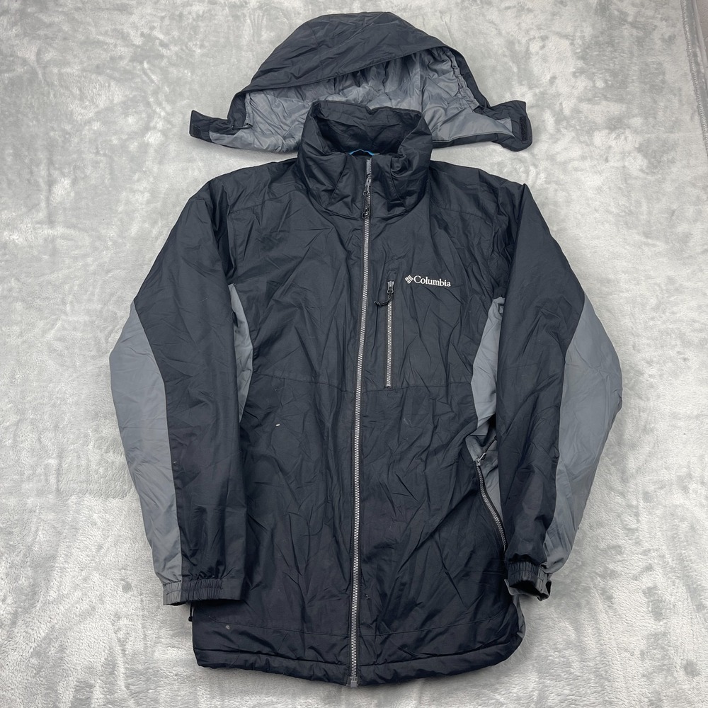 Columbia Jacket Mens M Black Zipper Pockets Removeable‎ Hood Waterproof Full Zip